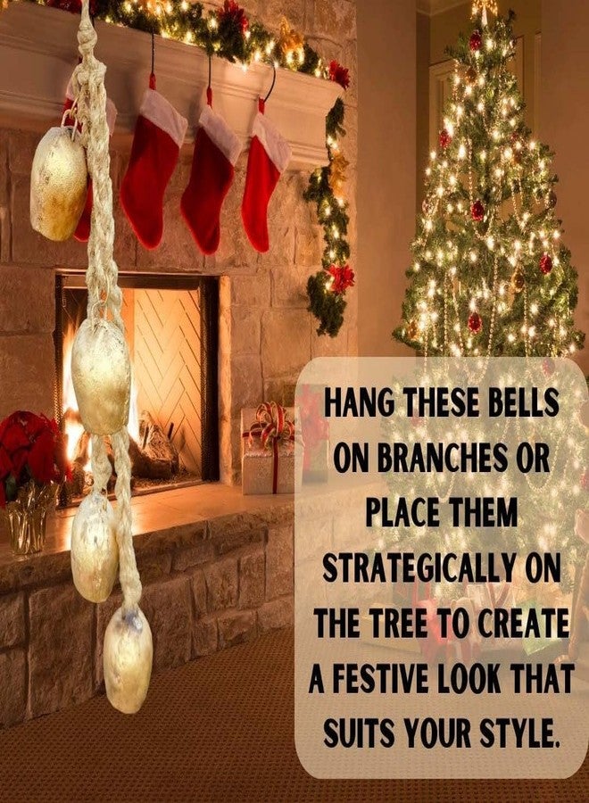 THOR INSTRUMENTS Gold Bells for Christmas oraments, Witch Bells, Hanging Bells, Rustic Cow Bells, Decorative Bells with Jute Rope, Door Bells - Image 3